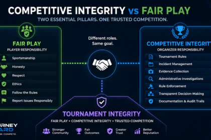 Competitive Integrity vs Fair Play comparison showing the responsibilities of players and tournament organizers working together to strengthen Tournament Integrity in esports competitions.