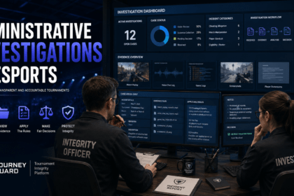 Administrative Investigations in Esports illustrated through professional tournament administrators reviewing evidence, incident reports, and investigation workflows.