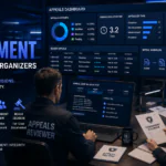 Appeals Management for Tournament Organizers illustrated through esports administrators reviewing appeal requests, investigation records, evidence, and tournament rules in a professional governance environment.