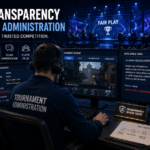 Decision Transparency in Tournament Administration illustrated through esports officials documenting investigations, reviewing evidence, and communicating fair administrative decisions.