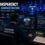 Decision Transparency in Tournament Administration illustrated through esports officials documenting investigations, reviewing evidence, and communicating fair administrative decisions.