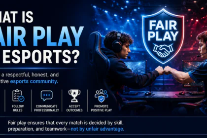 What Is Fair Play in Esports infographic illustrating respectful competition, sportsmanship, ethical player behavior, and fair tournament governance in esports.