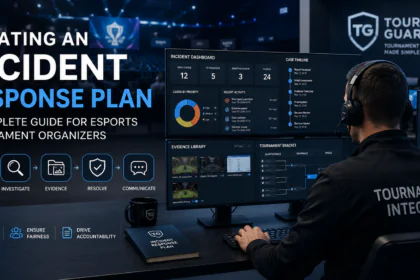 Tournament administrator managing an incident response plan using professional esports governance dashboards.