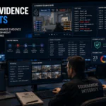 Digital Evidence in Esports dashboard showing tournament administrators reviewing match replays, server logs, chat records, and chain of custody during an esports investigation.