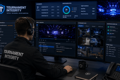 Tournament official performing professional match replay analysis during an esports investigation.