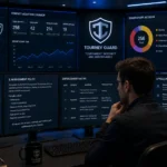 Tournament administrators reviewing an esports Code of Conduct and participant behavior policies in a professional governance center