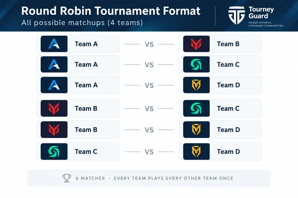 Round Robin Tournament Format showing every team playing against each other
