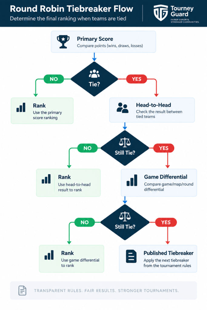 Round Robin Tournament Format tiebreaker flow for determining final rankings